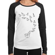 Baby Look Raglan Aviões de Papel Manga Longa - Foca na Moda