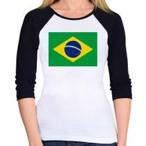 Baby Look Raglan Bandeira Brasil Manga 3/4 - Foca na Moda