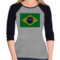 Baby Look Raglan Bandeira Brasil Manga 3/4 - Foca na Moda Baby Look Raglan Bandeira Brasil Manga 3/4 - Foca na Moda
