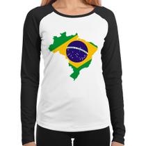 Baby Look Raglan Bandeira Brasil Mapa Manga Longa - Foca na Moda Baby Look Raglan Bandeira Brasil Mapa Manga Longa - Foca na Moda