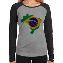 Baby Look Raglan Bandeira Brasil Mapa Manga Longa - Foca na Moda Baby Look Raglan Bandeira Brasil Mapa Manga Longa - Foca na Moda