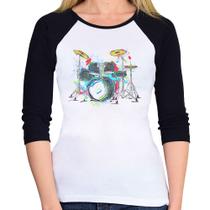 Baby Look Raglan Bateria Arte Manga 3/4 - Foca na Moda