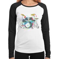 Baby Look Raglan Bateria Arte Manga Longa - Foca na Moda