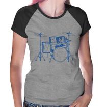 Baby Look Raglan Bateria Música (azul) - Foca na Moda