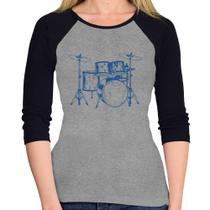 Baby Look Raglan Bateria Música (azul) Manga 3/4 - Foca na Moda Baby Look Raglan Bateria Música (azul) Manga 3/4 - Foca na Moda