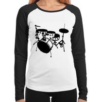 Baby Look Raglan Bateria Música Baterista Manga Longa - Foca na Moda