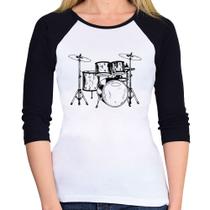 Baby Look Raglan Bateria Música Manga 3/4 - Foca na Moda