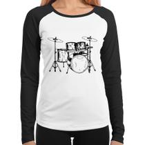 Baby Look Raglan Bateria Música Manga Longa - Foca na Moda