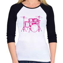 Baby Look Raglan Bateria Música (rosa) Manga 3/4 - Foca na Moda