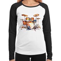 Baby Look Raglan Bateria Watercolor Manga Longa - Foca na Moda