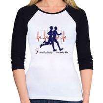 Baby Look Raglan Batimentos Cardíacos Corrida Manga 3/4 - Foca na Moda Baby Look Raglan Batimentos Cardíacos Corrida Manga 3/4 - Foca na Moda