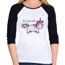 Baby Look Raglan Be You Tiful Manga 3/4 - Foca na Moda Baby Look Raglan Be You Tiful Manga 3/4 - Foca na Moda