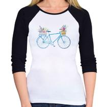 Baby Look Raglan Bicicleta e Flores Manga 3/4 - Foca na Moda Baby Look Raglan Bicicleta e Flores Manga 3/4 - Foca na Moda