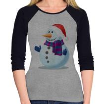 Baby Look Raglan Boneco de neve Manga 3/4 - Foca na Moda