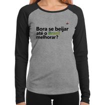 Baby Look Raglan Bora se beijar até o Brasil melhorar Manga Longa - Foca na Moda