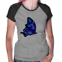 Baby Look Raglan Borboleta Azul - Foca na Moda