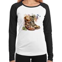 Baby Look Raglan Botas e Chapéu Retrô Manga Longa - Foca na Moda