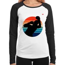 Baby Look Raglan Boxe Vintage Sunset Manga Longa - Foca na Moda Baby Look Raglan Boxe Vintage Sunset Manga Longa - Foca na Moda