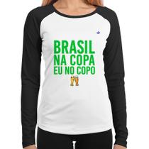 Baby Look Raglan Brasil na Copa eu no copo Manga Longa - Foca na Moda