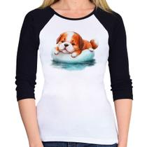 Baby Look Raglan Cachorrinho Na Piscina Manga 3/4 - Foca na Moda Baby Look Raglan Cachorrinho Na Piscina Manga 3/4 - Foca na Moda