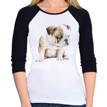 Baby Look Raglan Cachorro Buldogue Inglês Manga 3/4 - Foca na Moda