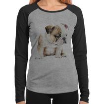 Baby Look Raglan Cachorro Buldogue Inglês Manga Longa - Foca na Moda