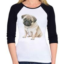 Baby Look Raglan Cachorro Pug Manga 3/4 - Foca na Moda