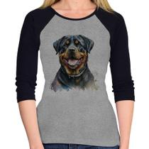 Baby Look Raglan Cachorro Rottweiler Manga 3/4 - Foca na Moda