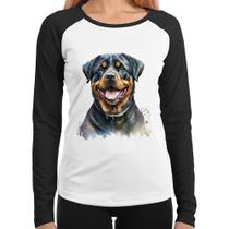 Baby Look Raglan Cachorro Rottweiler Manga Longa - Foca na Moda