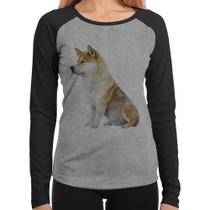 Baby Look Raglan Cachorro Shiba Inu Manga Longa - Foca na Moda