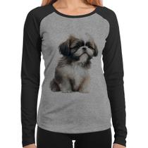 Baby Look Raglan Cachorro Shih Tzu Filhote Manga Longa - Foca na Moda