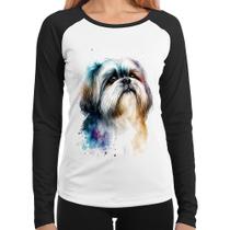 Baby Look Raglan Cachorro Shih Tzu Watercolor Manga Longa - Foca na Moda