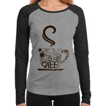 Baby Look Raglan Café Coffee Manga Longa - Foca na Moda