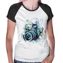 Baby Look Raglan Câmera Fotográfica - Foca na Moda Baby Look Raglan Câmera Fotográfica - Foca na Moda