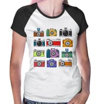 Baby Look Raglan Câmeras Retrô - Foca na Moda Baby Look Raglan Câmeras Retrô - Foca na Moda
