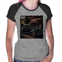 Baby Look Raglan Carro vintage na cidade - Foca na Moda Baby Look Raglan Carro vintage na cidade - Foca na Moda