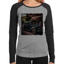 Baby Look Raglan Carro vintage na cidade Manga Longa - Foca na Moda Baby Look Raglan Carro vintage na cidade Manga Longa - Foca na Moda