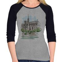Baby Look Raglan Catedral de Notre-Dame de Paris Manga 3/4 - Foca na Moda