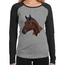 Baby Look Raglan Cavalo Arte Mosaico Manga Longa - Foca na Moda Baby Look Raglan Cavalo Arte Mosaico Manga Longa - Foca na Moda