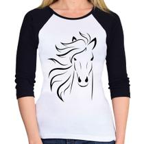 Baby Look Raglan Cavalo Traços Manga 3/4 - Foca na Moda Baby Look Raglan Cavalo Traços Manga 3/4 - Foca na Moda