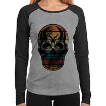 Baby Look Raglan Caveira Tropical Manga Longa - Foca na Moda Baby Look Raglan Caveira Tropical Manga Longa - Foca na Moda