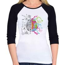 Baby Look Raglan Cérebro Analítico e Criativo Manga 3/4 - Foca na Moda Baby Look Raglan Cérebro Analítico e Criativo Manga 3/4 - Foca na Moda