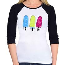 Baby Look Raglan Colorfull Icecreams Manga 3/4 - Foca na Moda Baby Look Raglan Colorfull Icecreams Manga 3/4 - Foca na Moda