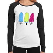 Baby Look Raglan Colorfull Icecreams Manga Longa - Foca na Moda