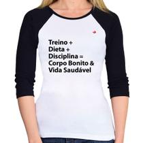Baby Look Raglan Corpo Bonito e Vida Saudável Manga 3/4 - Foca na Moda Baby Look Raglan Corpo Bonito e Vida Saudável Manga 3/4 - Foca na Moda