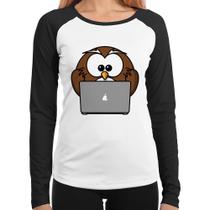 Baby Look Raglan Coruja Internauta Manga Longa - Foca na Moda Baby Look Raglan Coruja Internauta Manga Longa - Foca na Moda