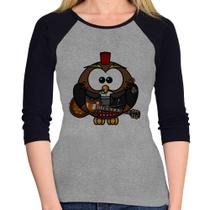 Baby Look Raglan Coruja Rock Guitarra Manga 3/4 - Foca na Moda Baby Look Raglan Coruja Rock Guitarra Manga 3/4 - Foca na Moda