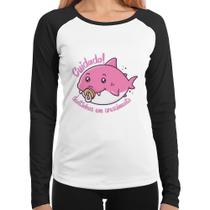 Baby Look Raglan Cuidado! Dentinhos em crescimento (Rosa) Manga Longa - Foca na Moda