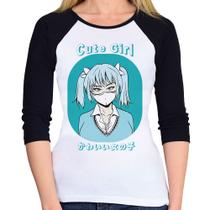 Baby Look Raglan Cute Girl Manga 3/4 - Foca na Moda Baby Look Raglan Cute Girl Manga 3/4 - Foca na Moda