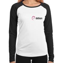Baby Look Raglan Debian Linux Manga Longa - Foca na Moda